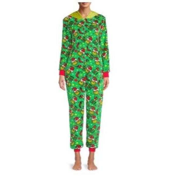 Dr. Seuss The Grinch 1 PC Pajamas Super Minky Green Long Sleeve Adult Sz XL - Picture 1 of 7